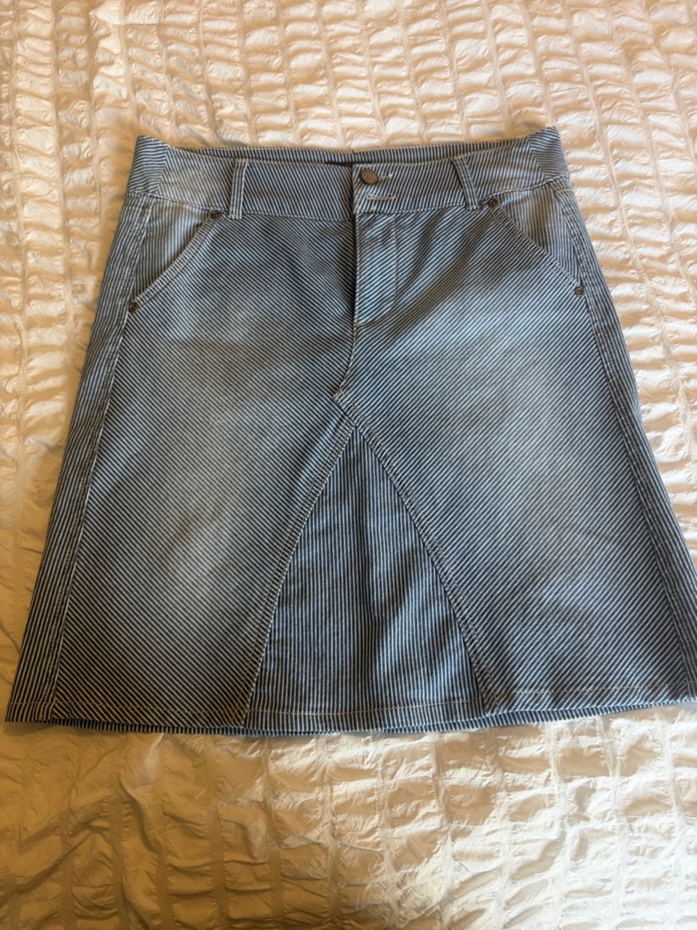 NYDJ Blue and White Pinstripe A-Line Skirt